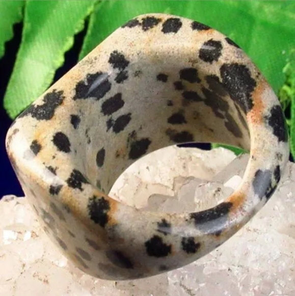 New Carved Dalmatian Jasper Oblong Ring. - Picture 1 of 2